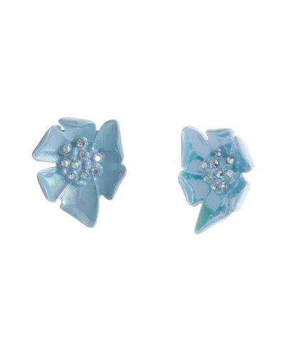 Betsey Johnson Faux Stone Garden Glam Flower Stud Earrings In Light Blue,gold