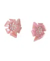 Betsey Johnson Faux Stone Garden Glam Flower Stud Earrings In Pink,gold