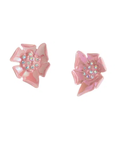 Betsey Johnson Faux Stone Garden Glam Flower Stud Earrings In Pink,gold