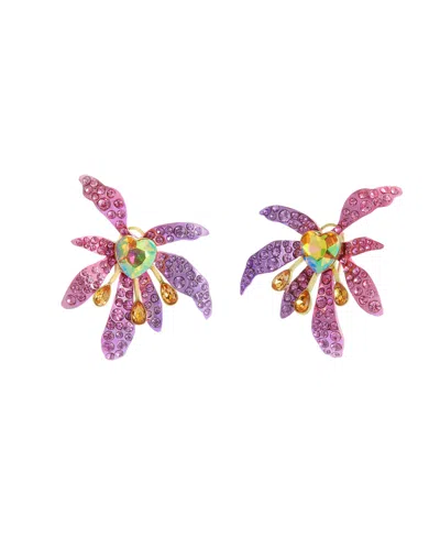 Betsey Johnson Faux Stone Garden Glam Iris Button Earrings In Purple,gold