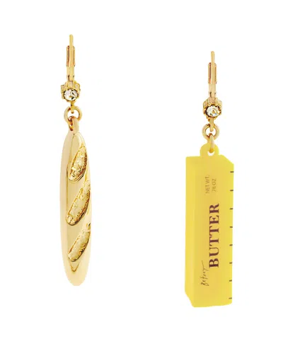 Betsey Johnson Faux Stone Girl Dinner Baguette Butter Drop Earrings In Transparent