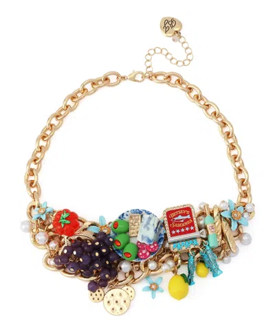 Betsey Johnson Faux Stone Girl Dinner Charcuterie Bib Statement Necklace In Multi