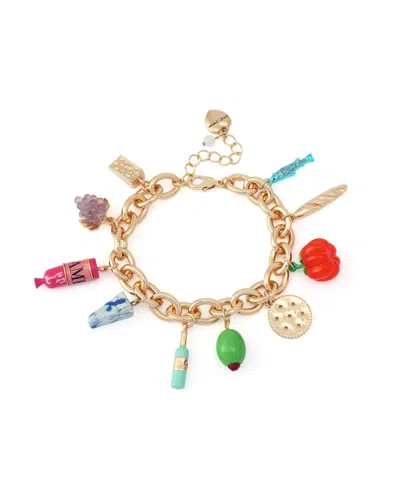 Betsey Johnson Faux Stone Girl Dinner Charcuterie Charm Bracelet In Multi
