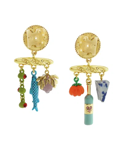 Betsey Johnson Faux Stone Girl Dinner Charcuterie Drop Earrings In Multi