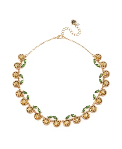 Betsey Johnson Faux Stone Girl Dinner Lemon Collar Necklace In Gold