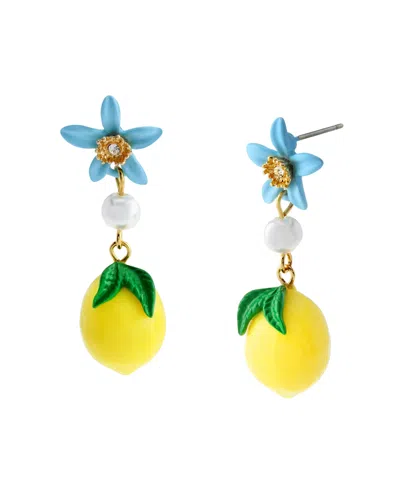 Betsey Johnson Faux Stone Girl Dinner Lemon Drop Earrings In Multi