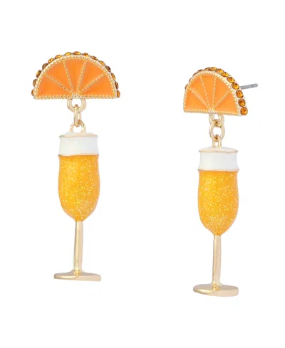 Betsey Johnson Faux Stone Girl Dinner Mimosa Drop Earrings In Orange