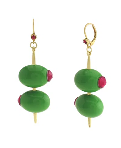 Betsey Johnson Faux Stone Girl Dinner Olive Drop Earrings In Green