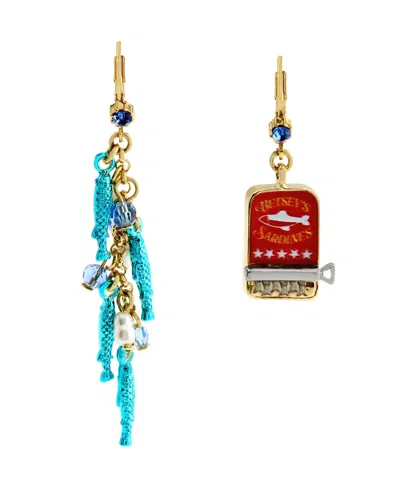 Betsey Johnson Faux Stone Girl Dinner Sardines Drop Earrings In Multi