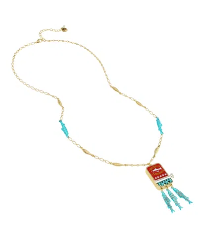 Betsey Johnson Faux Stone Girl Dinner Sardines Pendant Necklace In Multi