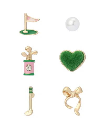 Betsey Johnson Faux Stone Golf 6-single Stud Earring Set In Multi