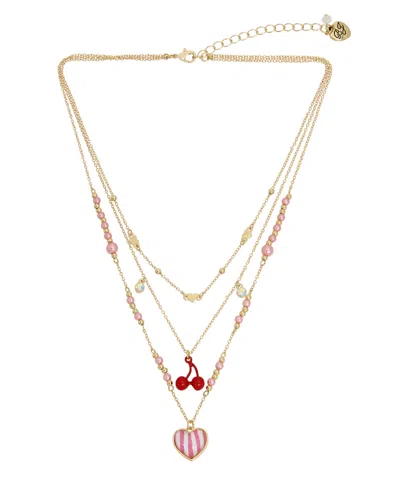 Betsey Johnson Faux Stone Heart Charm Layered Necklace In Pink