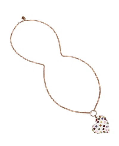 Betsey Johnson Faux Stone Heart Pendant Necklace In Multi,light Copper