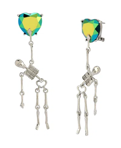 Betsey Johnson Faux Stone Heart Skeleton Drop Earrings In Multi