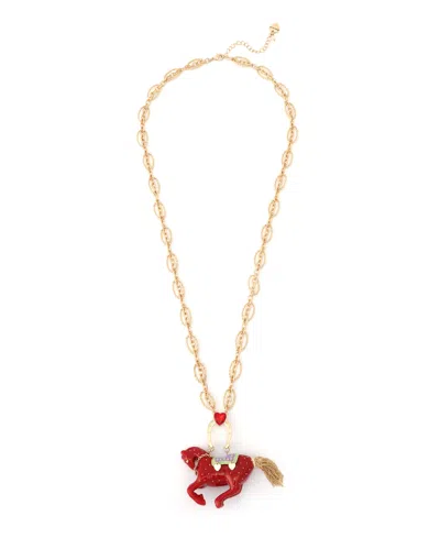 Betsey Johnson Faux Stone Horse Pendant Necklace In Gold
