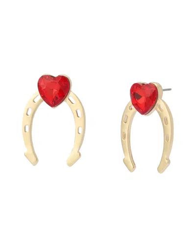 Betsey Johnson Faux Stone Horseshoe Stud Earrings In Gold