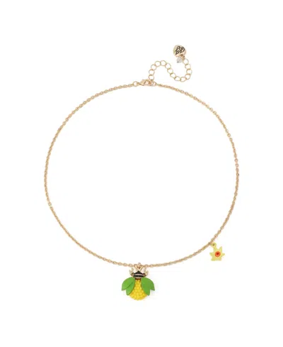 Betsey Johnson Faux Stone Hothouse Bloom Bee Pendant Necklace In Gold