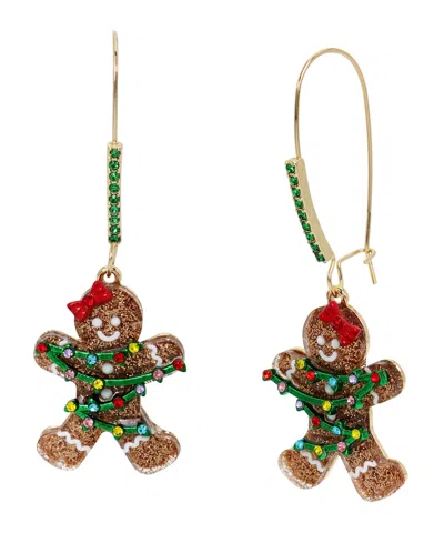 Betsey Johnson Faux Stone Jingle Bell Bling Christmas Gingerbread Dangle Earrings In Metallic