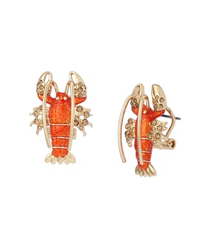 Betsey Johnson Faux Stone Lobster Stud Earrings In Gold