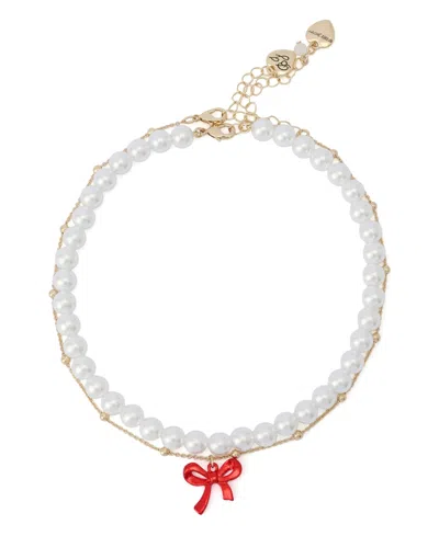 Betsey Johnson Faux Stone Love Spell Cultivated Pearl Bow Choker Necklace Set In Multi