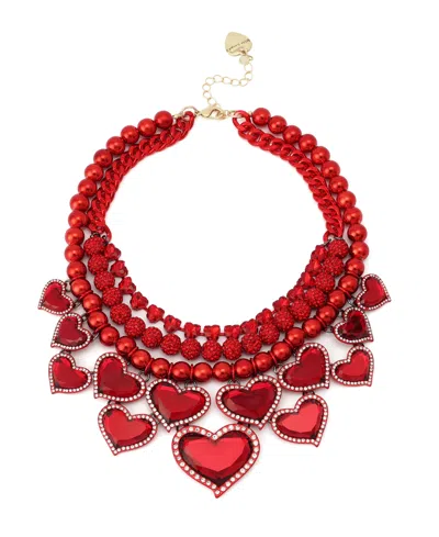 Betsey Johnson Faux Stone Love Spell Heart Layered Bib Necklace In Multi