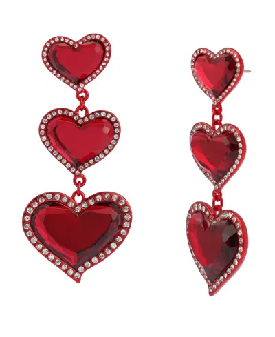 Betsey Johnson Faux Stone Love Spell Heart Linear Earrings In Multi