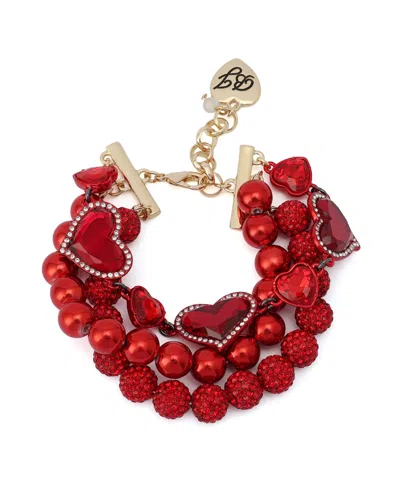 Betsey Johnson Faux Stone Love Spell Heart Multi Row Bracelet