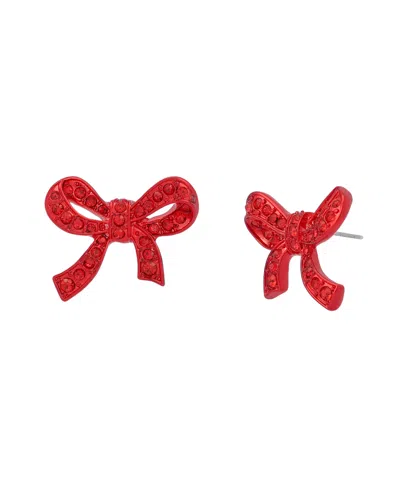 Betsey Johnson Faux Stone Love Spell Pave Bow Stud Earrings In Multi