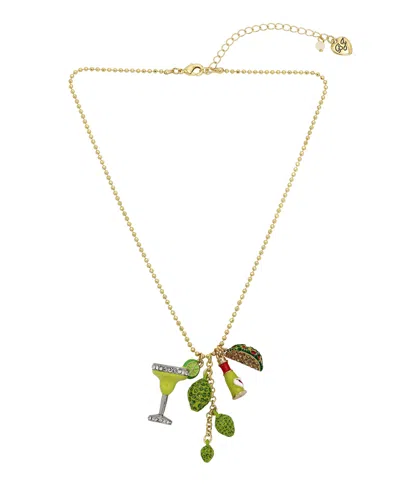 Betsey Johnson Faux Stone Margarita Charm Necklace In Green
