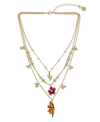 Betsey Johnson Faux Stone Parrot Layered Necklace In Multi
