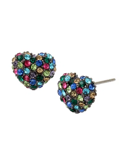 Betsey Johnson Faux Stone Pave Heart Stud Earrings In Multi,hematite