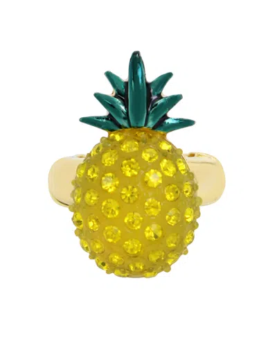 Betsey Johnson Faux Stone Pineapple Cocktail Stretch Ring In Yellow