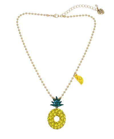 Betsey Johnson Faux Stone Pineapple Pendant Necklace In Yellow