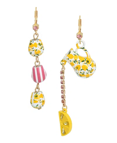 Betsey Johnson Faux Stone Pitcher Tumbler Mismatch Earrings In Yellow