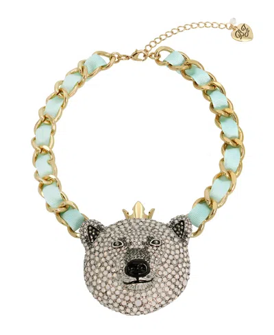 Betsey Johnson Faux Stone Polar Bear Pendant Necklace In Gold