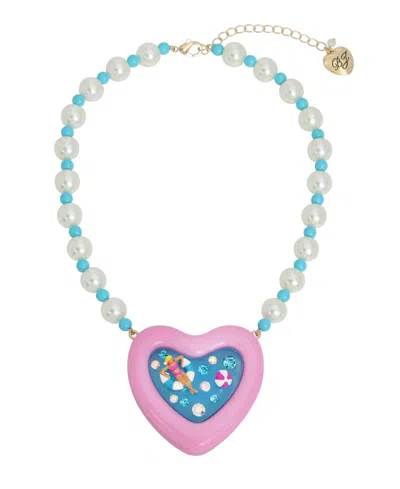 Betsey Johnson Faux Stone Pool Party Heart Pendant Necklace In Pink