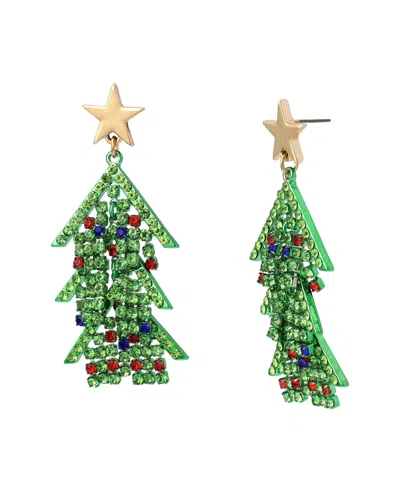 Betsey Johnson Faux Stone Santa Baby Christmas Tree Drop Earrings In Green