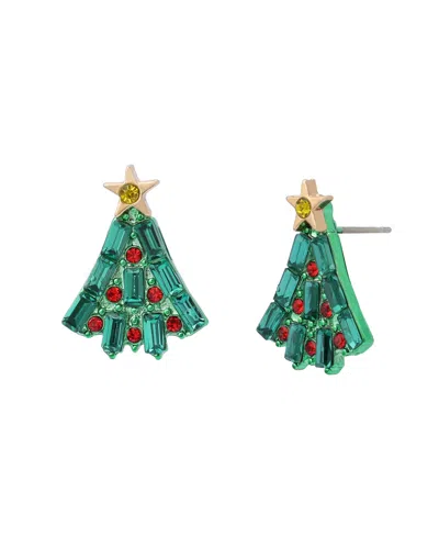 Betsey Johnson Faux Stone Santa Baby Christmas Tree Stud Earrings In Green