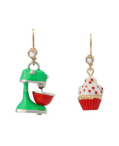 Betsey Johnson Faux Stone Santa Baby Cupcake Mixer Drop Earrings In Multi