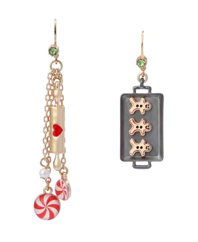 Betsey Johnson Faux Stone Santa Baby Gingerbread Cookie Drop Earrings In Multi