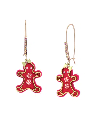 Betsey Johnson Faux Stone Santa Baby Gingerbread Dangle Earrings In Red