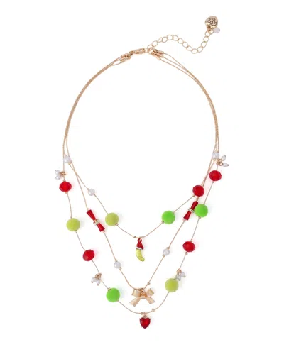 Betsey Johnson Faux Stone Santa Baby Pickle Layered Necklace In Multi