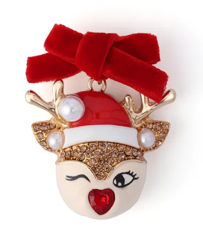 Betsey Johnson Faux Stone Santa Baby Reindeer Brooch In Multi