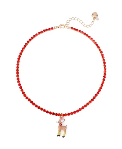 Betsey Johnson Faux Stone Santa Baby Reindeer Pendant Necklace In Red