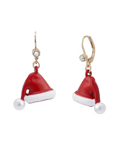 Betsey Johnson Faux Stone Santa Baby Santa Hat Drop Earrings In Red