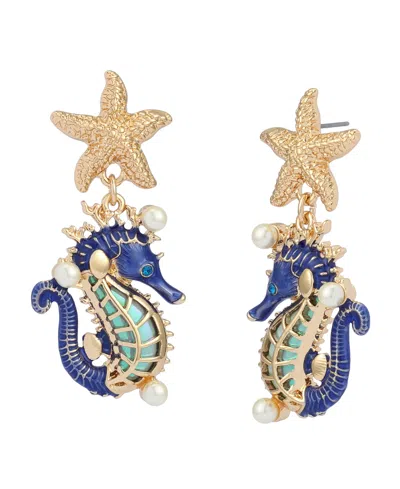 Betsey Johnson Faux Stone Seahorse Drop Earrings In Multi