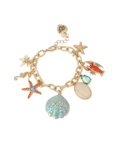 Betsey Johnson Faux Stone Sealife Charm Bracelet In Gold