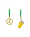 Betsey Johnson Faux Stone Shamrock Roll Beer Pretzel Charm Huggie Earrings In Green,gold