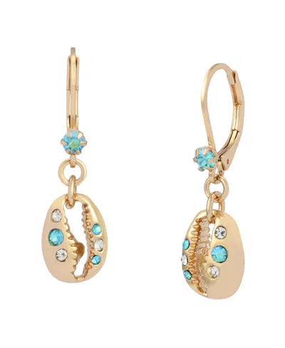 Betsey Johnson Faux Stone Shell Drop Earrings In Gold
