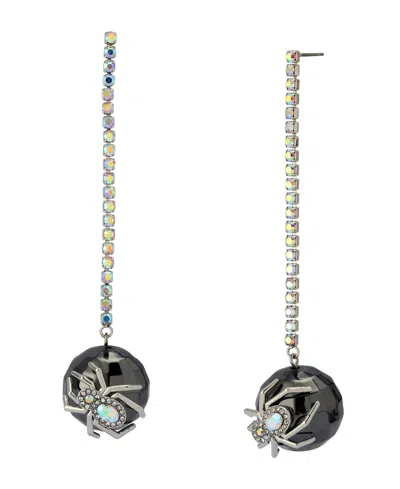 Betsey Johnson Faux Stone Spider Disco Ball Rhinestone Linear Earrings In Multi